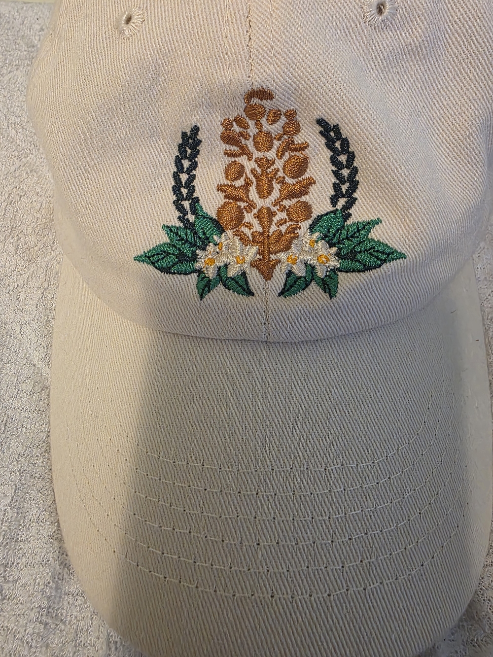 Embroidered Floral Cream Baseball Cap
